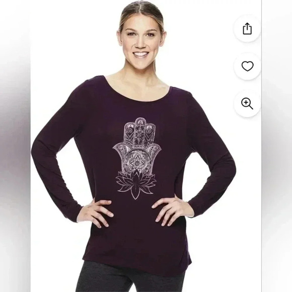 Gaiam Hailey Womens Long Sleeve Graphic‎ Yoga T-Shirt Cutout Back XS NWOT - Picture 1 of 7